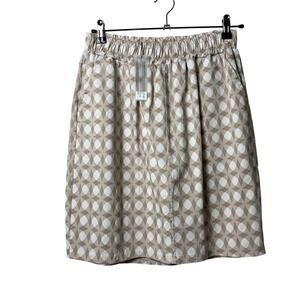 Flora Ashley Geometric Skirt Size L Tan White Elastic Waist Pull On Italy NWT
